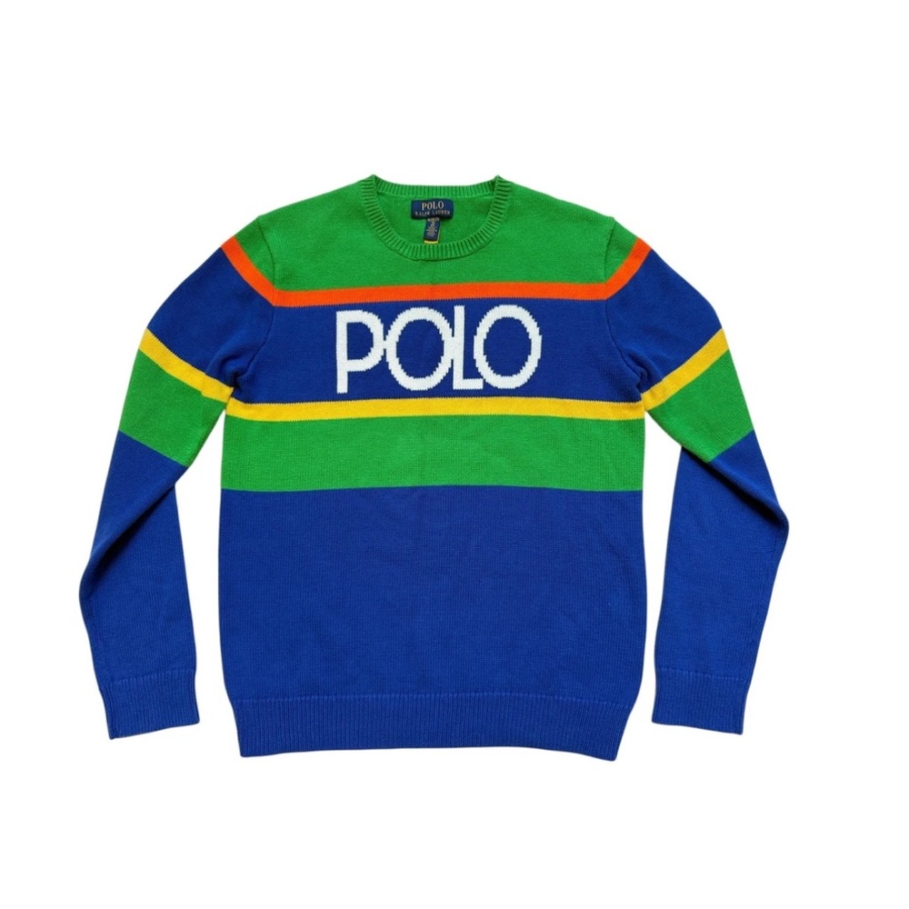 Polo by Ralph Lauren Colorful Crewneck Cotton Sweater Boys Sz 18-20 TG/EG